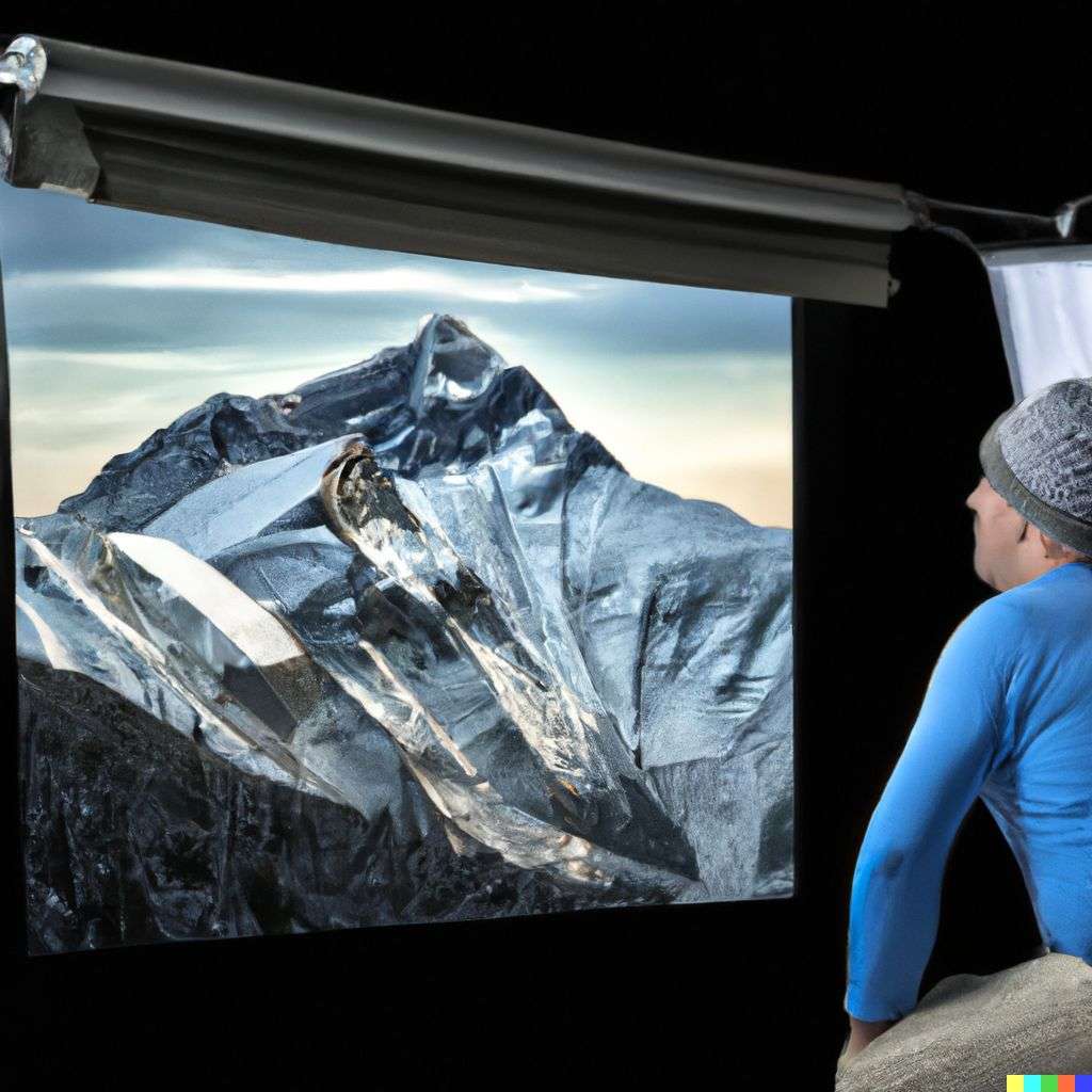 someone gazing at Mount Everest in a professional photography studio